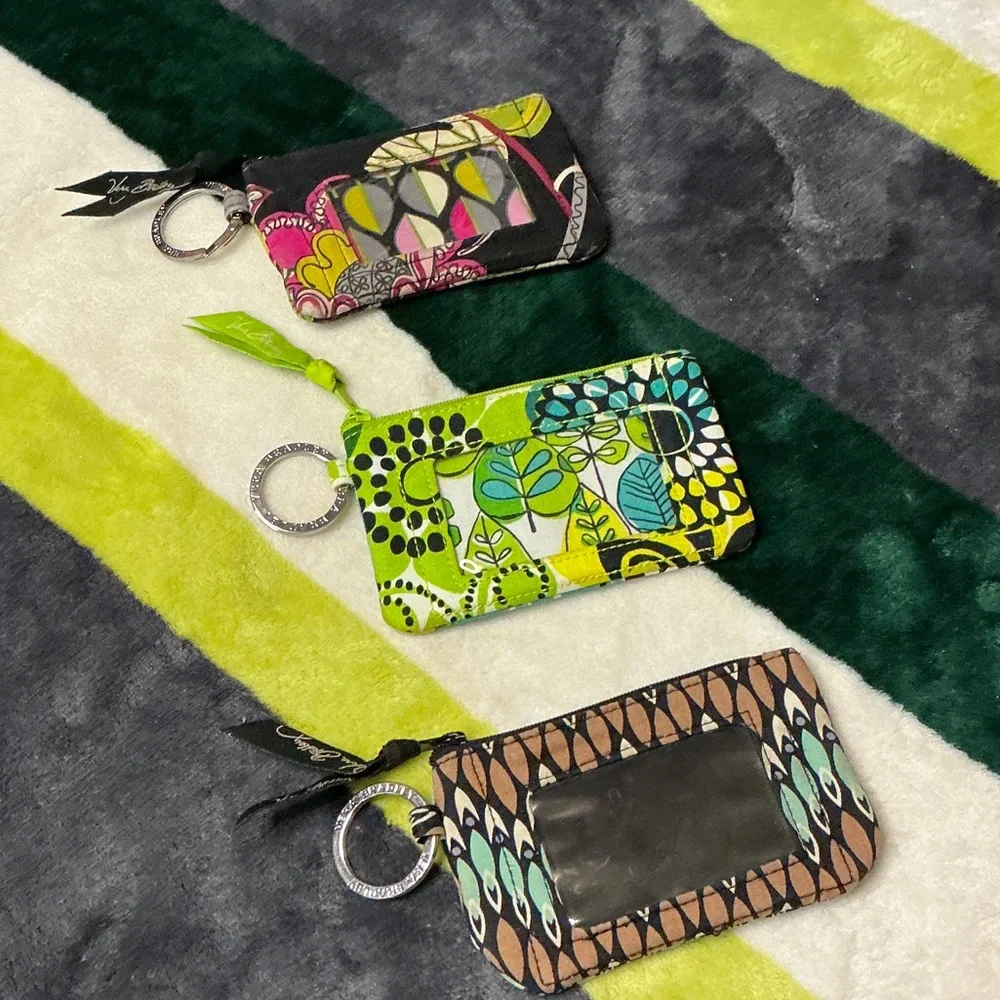 Vera Bradley Trio of Patterned ID Holders in Green, Pink & Brown